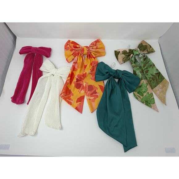Anthropologie Lot of Oversized Bows Floral Botanical Teal Ribbed Barrett main image 4